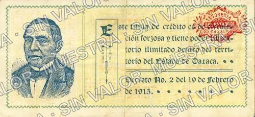 5 pesos, Estado de Oaxaca (M3373), M3373d $5 Estado de Oaxaca, reverso