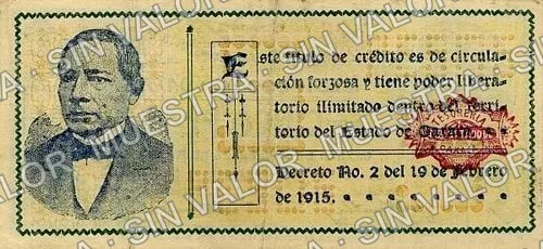 5 pesos, Estado de Oaxaca (M3373), M3373d $5 Estado de Oaxaca, reverso