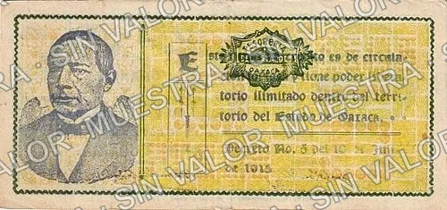 5 pesos, Estado de Oaxaca (M3373), M3373e $5 Estado de Oaxaca, reverso