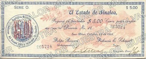 5 pesos, Estado de Sinaloa (M3778), anverso