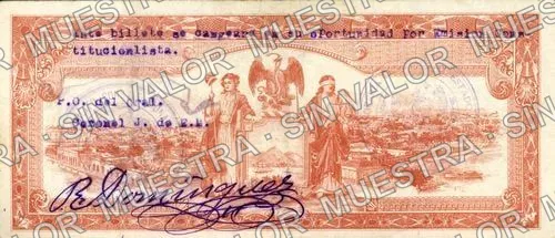 5 pesos, Estado de Sinaloa (M3784), anverso (M3784c $5 Estado de Sinaloa)