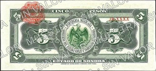 5 pesos, Estado de Sonora (M3822), reverso (M3822a $5 Estado de Sonora)