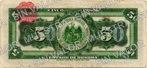 5 pesos, Estado de Sonora (M3822), reverso