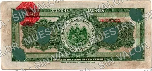 5 pesos, Estado de Sonora (M3822), reverso (M3822a $5 altered to $50)
