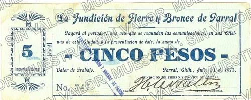5 pesos, Fundición de Fierro y Bronce de Parral (M961), M961 $5 Fundición de Fierro y Bronce de Parral, anverso