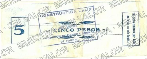 5 pesos, Fundición de Fierro y Bronce de Parral (M961), M961 $5 Fundición de Fierro y Bronce de Parral, reverso