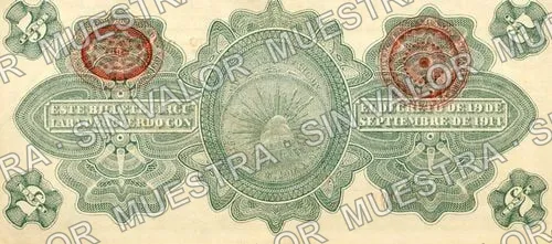 5 pesos, Gobierno Provisional de México (M1240), reverso (M1240c $5 Gobierno Provisional de México 'REVALIDADO')