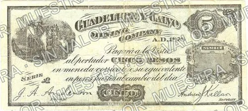 5 pesos, Guadelupe y Calvo Mining Company (M637), anverso