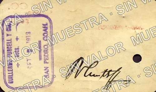 5 pesos, Guillermo Purcell y Cía. Sucs (M1162), M1162 $5 Guillermo Purcell y Cía. Sucs., reverso