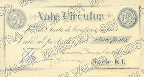 5 pesos, Hacienda de "Anita" (M1548), anverso
