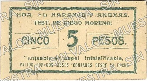 5 pesos, Hacienda El Naranjo (M2475), anverso