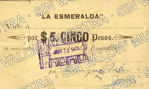5 pesos, "La Esmeralda" (M1104), anverso