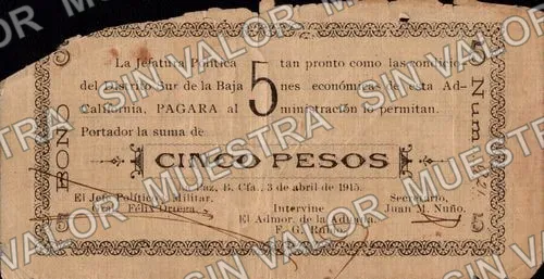 5 pesos, La Jefatura Política (M821), anverso