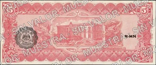 5 pesos (M922), reverso (M922f $5)