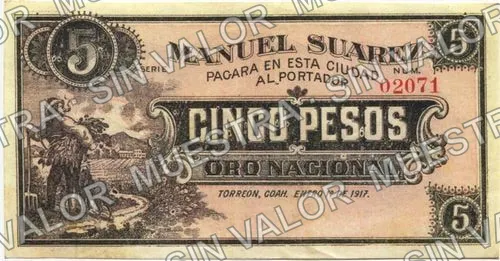 5 pesos, Manuel Suárez (M1000), anverso