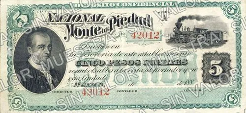 5 pesos, Nacional Monte de Piedad (M691), M691r1 $5 Nacional Monte de Piedad remainder, anverso