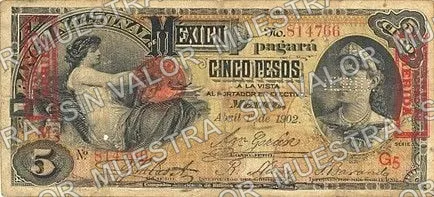 5 pesos, needlepunched 'MERIDA' (M298), M298ad $5 needlepunched 'MERIDA', anverso