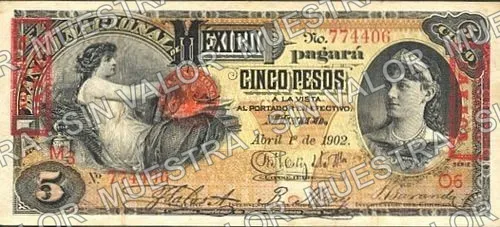 5 pesos, needlepunched 'MERIDA' (M298), M298ai $5 overprinted 'PAGADERO EN OAXACA', anverso