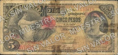 5 pesos, needlepunched 'MERIDA' (M298), M298an $5 overprinted 'RIOVERDE', anverso