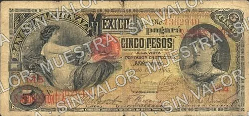 5 pesos, needlepunched 'MERIDA' (M298), anverso (M298ao $5 overprinted 'S.ANDRES TUXTLA')