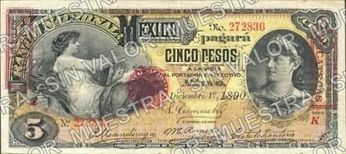 5 pesos, needlepunched 'MERIDA' (M298), M298bh $5 overprinted 'PAGADERO EN ZACATECAS', anverso