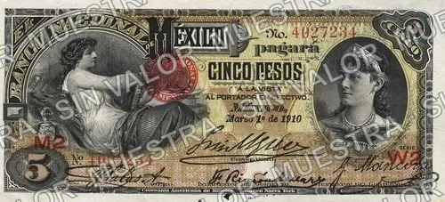 5 pesos, needlepunched 'MERIDA' (M298), M298c $5 Banco Nacional de México, anverso