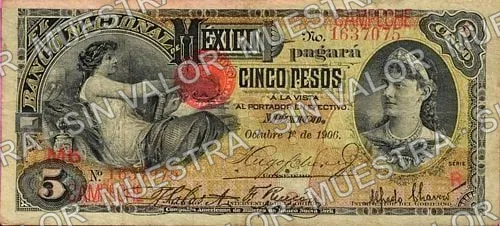 5 pesos, needlepunched 'MERIDA' (M298), M298h $5 overprinted 'CAMPECHE', anverso