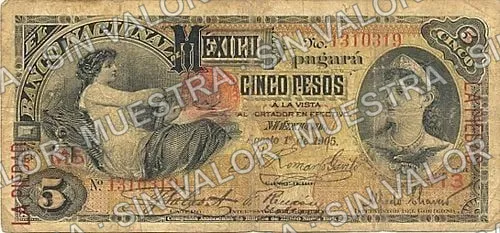 5 pesos, needlepunched 'MERIDA' (M298), M298z $5 overprinted 'LA PIEDAD', anverso