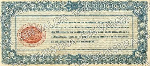 5 pesos, Obligación Provisional (M1252), reverso