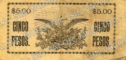 5 pesos, Pagaduria General de la Columna de Occidente (M3246), M3246 $5 Pagaduria General de la Columna de Occidente, reverso
