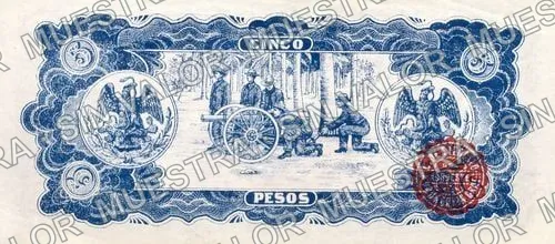 5 pesos, Pagaduría Gral. del Cuerpo de Ejército del Noroeste (M2269), M2269a $5 Pagaduría Gral. del Cuerpo de Ejército del Noroeste, reverso