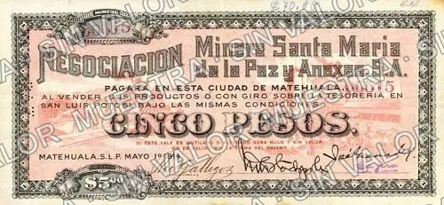 5 pesos, Santa María de la Paz (M3679), M3679 $5 Santa María de la Paz, anverso