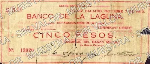 5 pesos, Sucursal del Banco Minero (M1462), anverso
