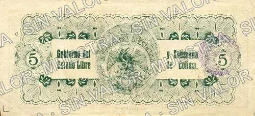 5 pesos, Tesorería General del Estado (M1213), M1213 $5 Tesorería General del Estado, reverso