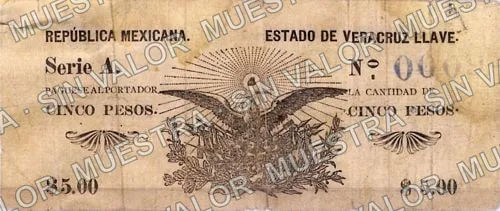 5 pesos, Tesorería General del Estado (M3994), M3994 $5 Tesorería General del Estado, anverso