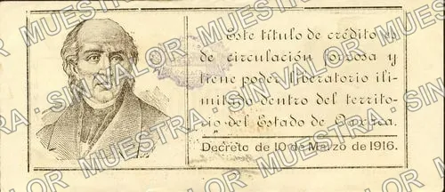 5 pesos, Tesorería General first printing (M3370), M3370c $5 Tesorería General second printing, reverso
