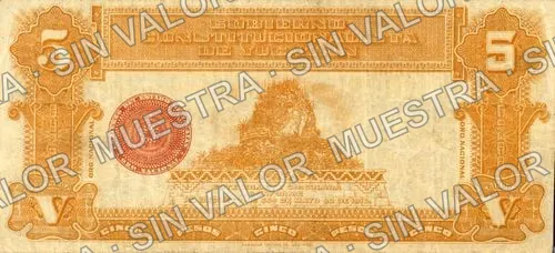 5 pesos, Tesorería General (M4135), M4135a $5 Tesorería General, reverso