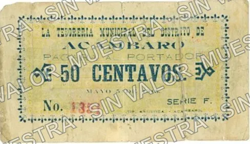 50 centavos, Acámbaro (M1585), M1585 50c Acámbaro, anverso