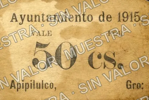 50 centavos, Ayuntamiento de 1915, Apipilulco (M1911), anverso
