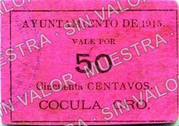 50 centavos, Ayuntamiento de 1915, Cocula (M1926), anverso (M1926 50c Ayuntamiento de 1915, Cocula)