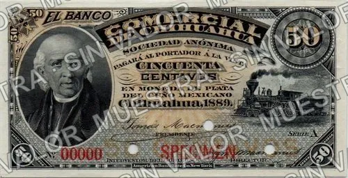 50 centavos, Banco Comercial de Chihuahua (M81), M81s 50c Banco Comercial de Chihuahua specimen, anverso