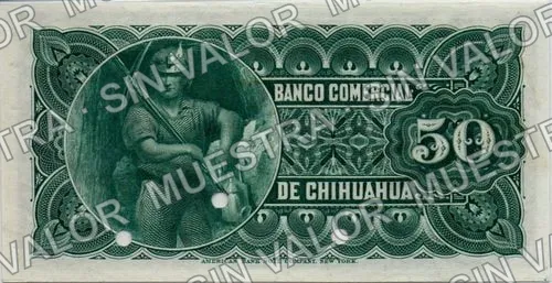 50 centavos, Banco Comercial de Chihuahua (M81), M81s 50c Banco Comercial de Chihuahua specimen, reverso