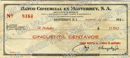 50 centavos, Banco Comercial de Monterey (M4417), M4417 50c Banco Comercial de Monterey, anverso