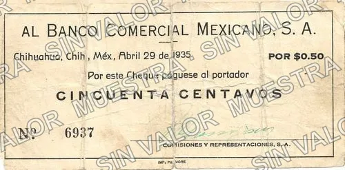 50 centavos, Banco Comercial Mexicano (M4247), M4247 50c Banco Comercial Mexicano, anverso