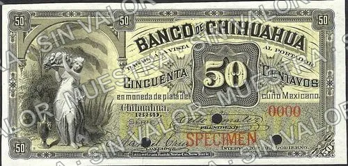 50 centavos, Banco de Chihuahua (M74), M74s 50c Banco de Chihuahua specimen, anverso