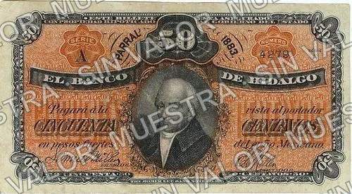 50 centavos, Banco de Hidalgo del Parral (M103), M103a 50c Banco de Hidalgo del Parral, anverso