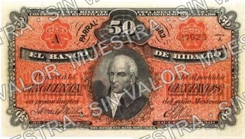 50 centavos, Banco de Hidalgo del Parral (M103), M103a 50c Banco de Hidalgo del Parral, anverso