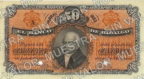 50 centavos, Banco de Hidalgo del Parral (M103), anverso (M103s 50c Banco de Hidalgo del Parral specimen)