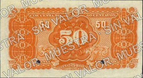 50 centavos, Banco de Hidalgo del Parral (M103), reverso (M103s 50c Banco de Hidalgo del Parral specimen)