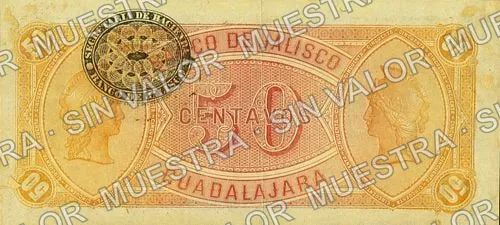 50 centavos, Banco de Jalisco (M376), reverso